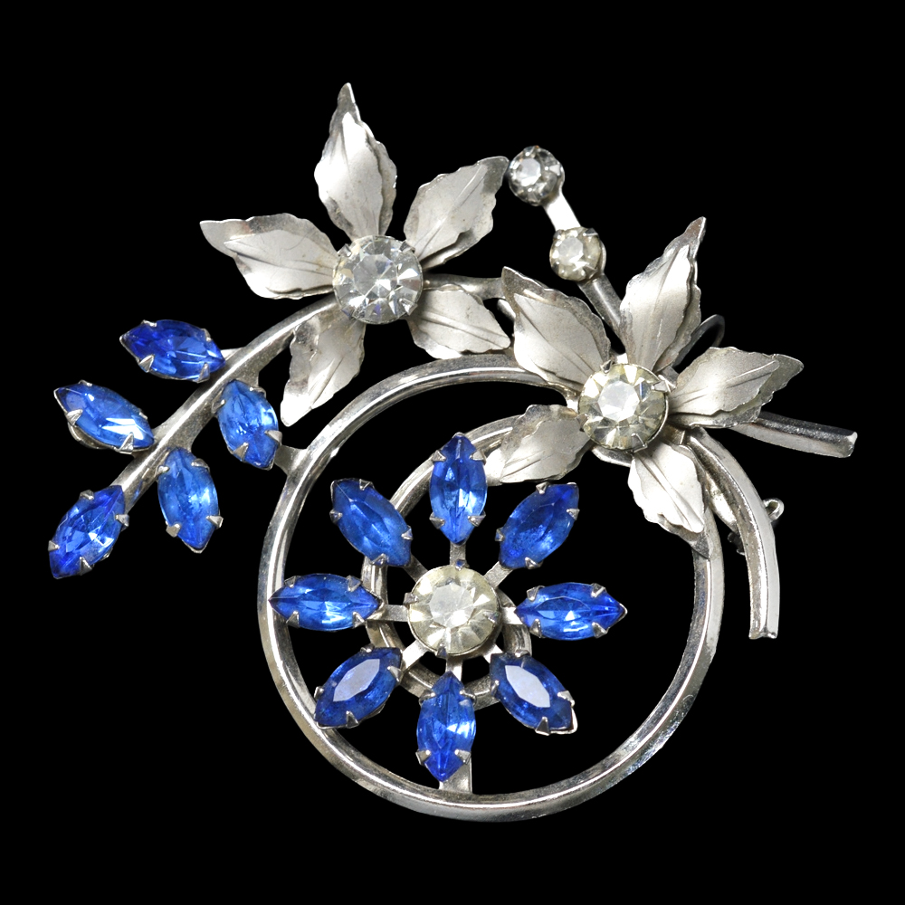 Bugbee & Niles blue crystal orchid flower brooch