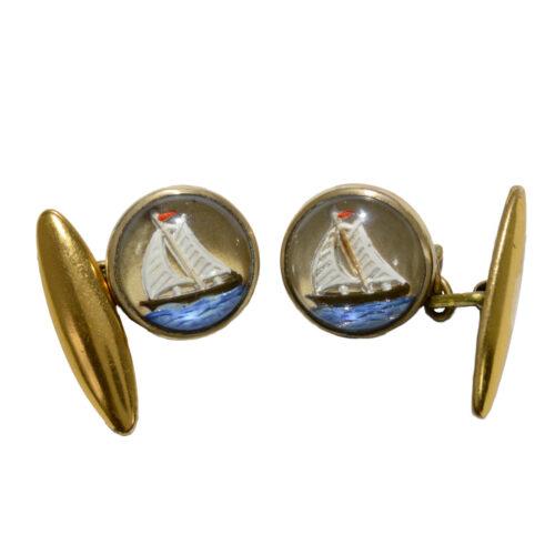 vintage 1950s hand painted gaff rig yacht cufflinks