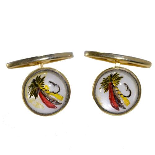 vintage 1950s fly fishing hand painted cufflinks