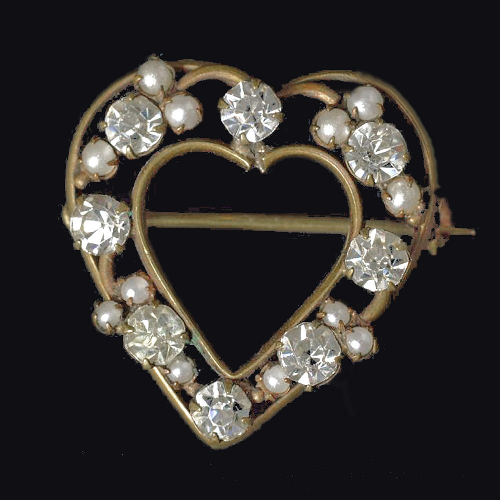 Victorian 'sweetheart' brooch with rhinestones and pearls