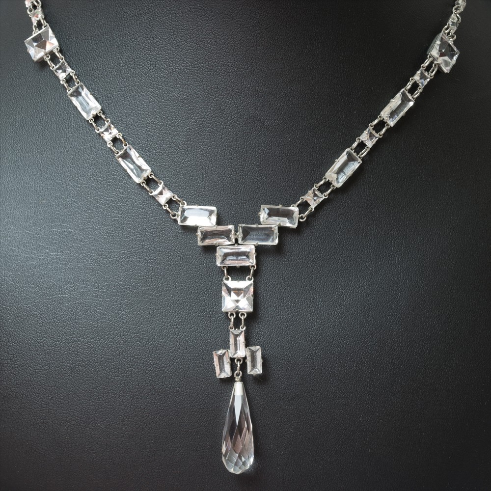 Antique Art Deco Crystal Necklace w Earrings 1920s Jewelry