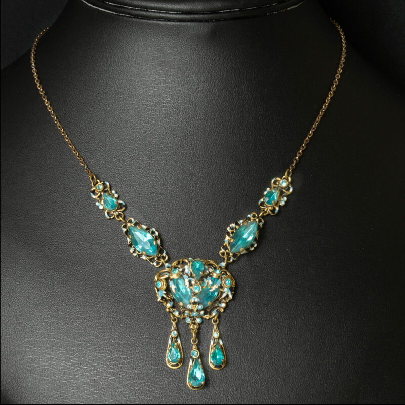 Vintage Turquoise Filigree Lavaliere Necklace Crystal Heirlooms